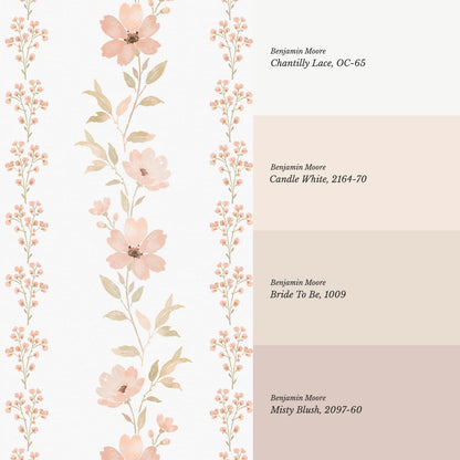 Marina Coral Cosmo Watercolor Vines Cream Peach Wallpaper