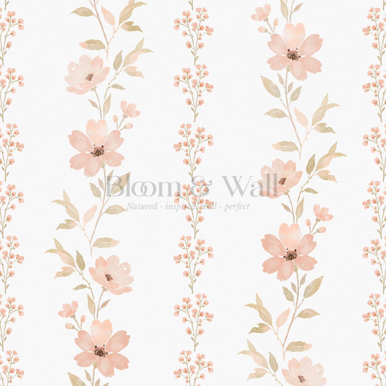 Marina Coral Cosmo Watercolor Vines Cream Peach Wallpaper