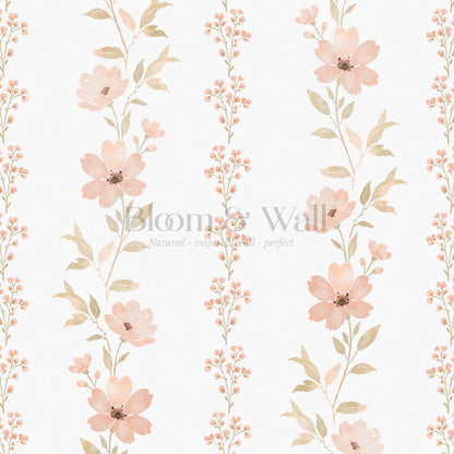 Marina Coral Cosmo Watercolor Vines Cream Peach Wallpaper