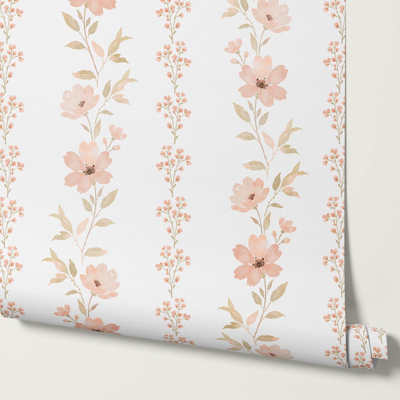 Marina Coral Cosmo Watercolor Vines Cream Peach Wallpaper