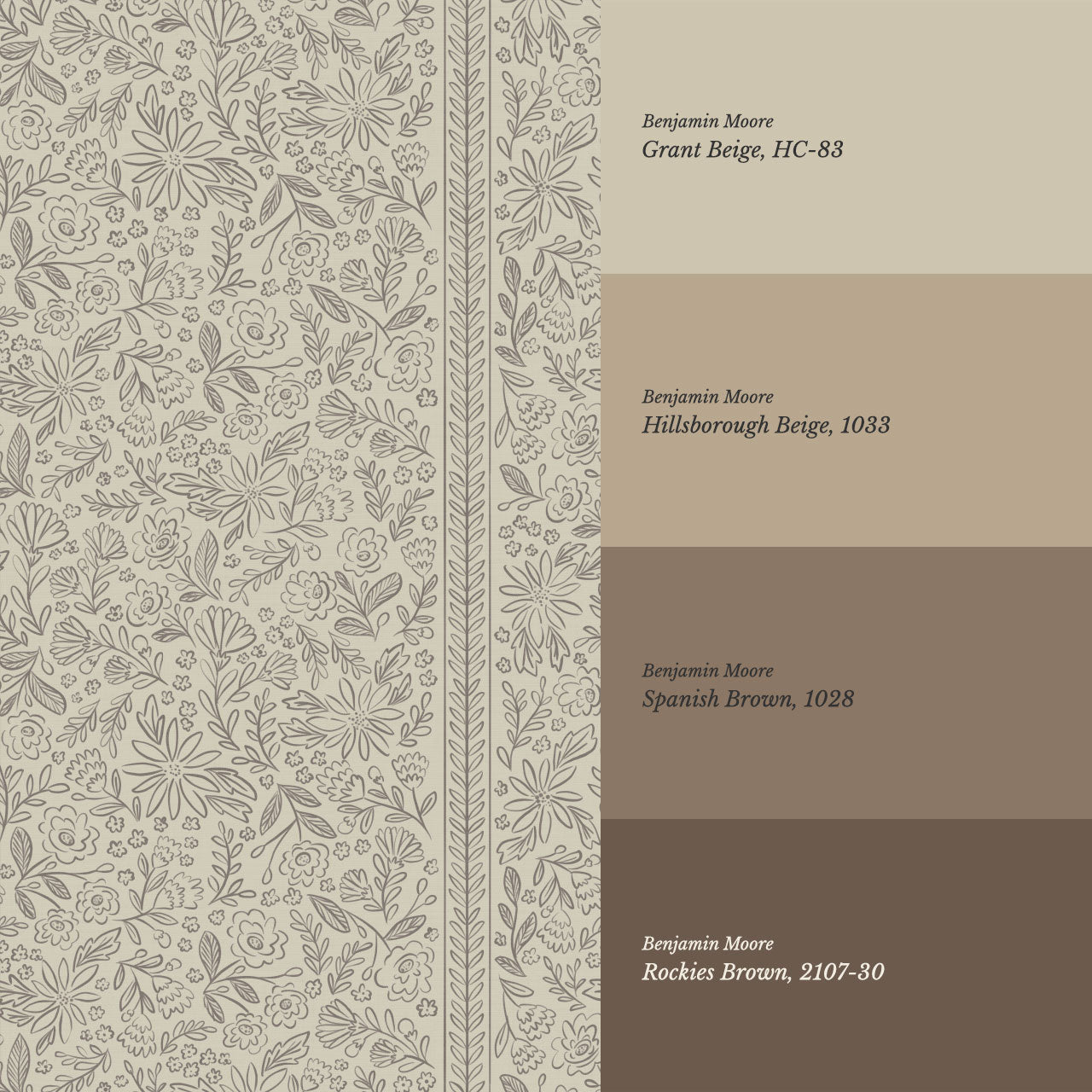 Marion Romantic Vertical Taupe Brown Vines Wallpaper