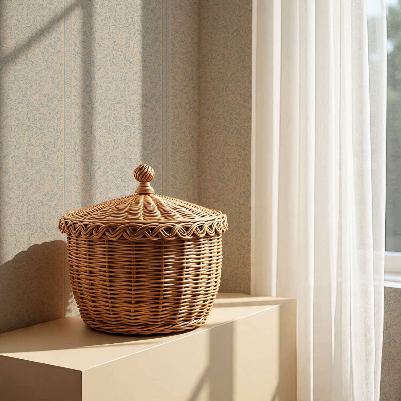 Marion Romantic Vertical Misty Blue Vines Wallpaper