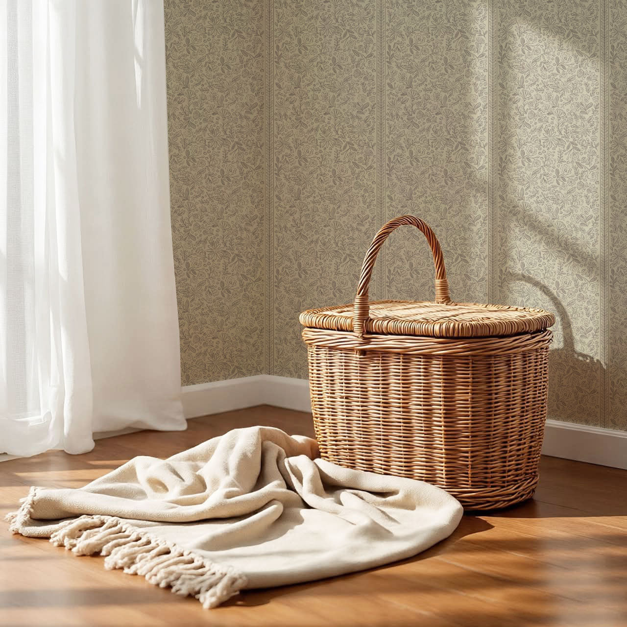 Marion Romantic Vertical Taupe Brown Vines Wallpaper