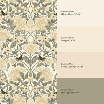 Marisol Ornamental Floral Honey Green Wallpaper