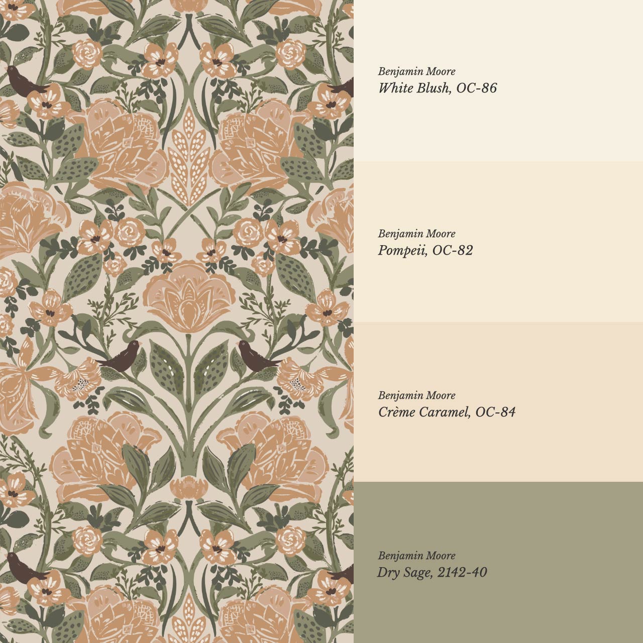 Marisol Ornamental Floral Taupe Peach Wallpaper