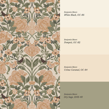 Marisol Ornamental Floral Taupe Peach Wallpaper
