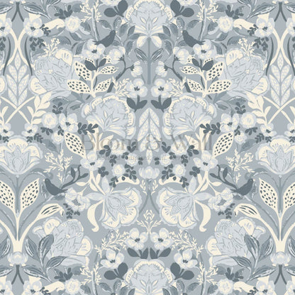 Marisol Ornamental Floral Dove Blue Wallpaper