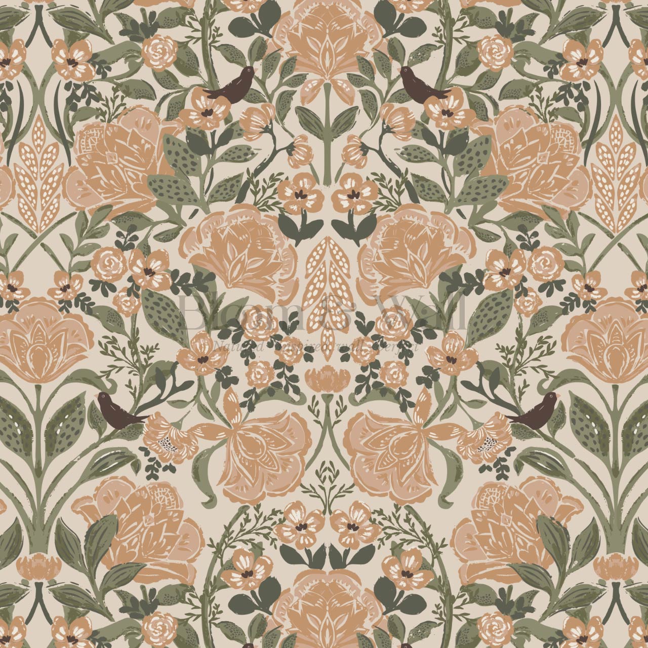 Marisol Ornamental Floral Taupe Peach Wallpaper