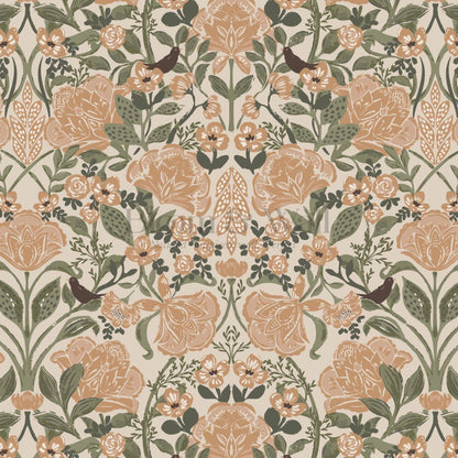 Marisol Ornamental Floral Taupe Peach Wallpaper