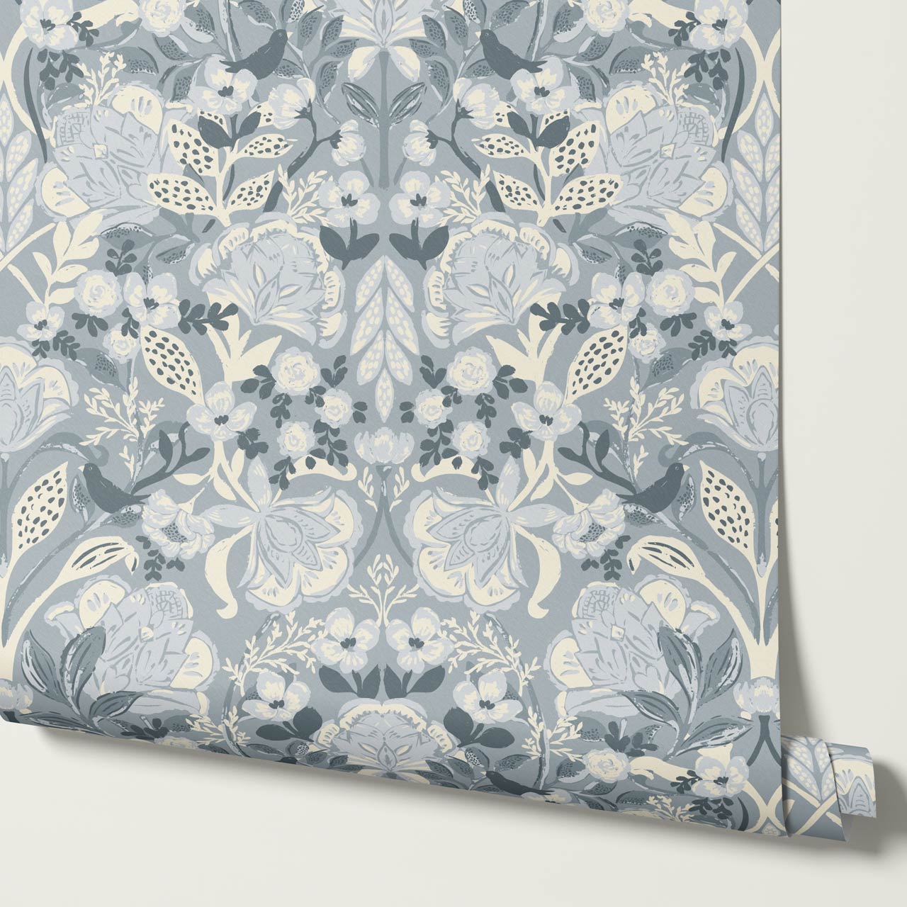 Marisol Ornamental Floral Dove Blue Wallpaper