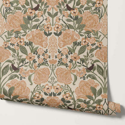 Marisol Ornamental Floral Taupe Peach Wallpaper