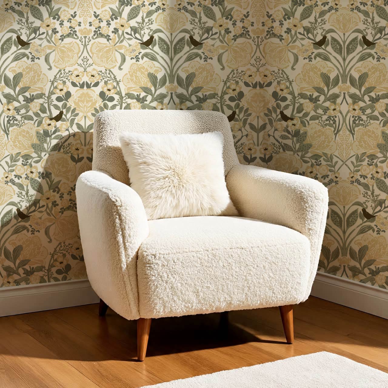 Marisol Ornamental Floral Honey Green Wallpaper