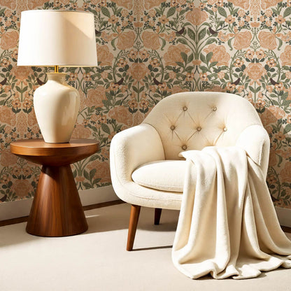Marisol Ornamental Floral Taupe Peach Wallpaper