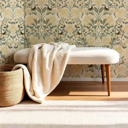 Marisol Ornamental Floral Honey Green Wallpaper