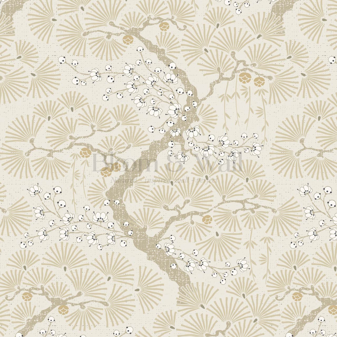 Marlee Large Japanese Pine Trees Beige Wallpaper