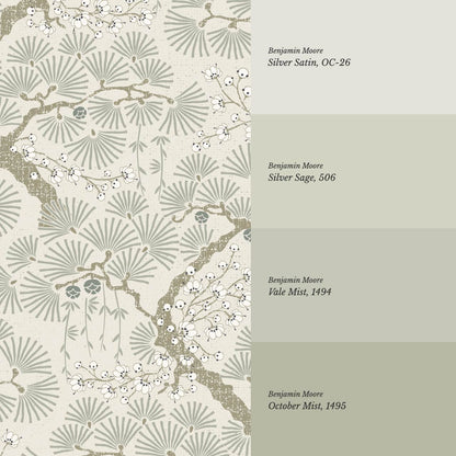 Marlee Large Japanese Pine Trees Dry Sage Wallpaper
