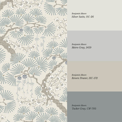 Marlee Large Japanese Pine Trees Blue Wallpaper