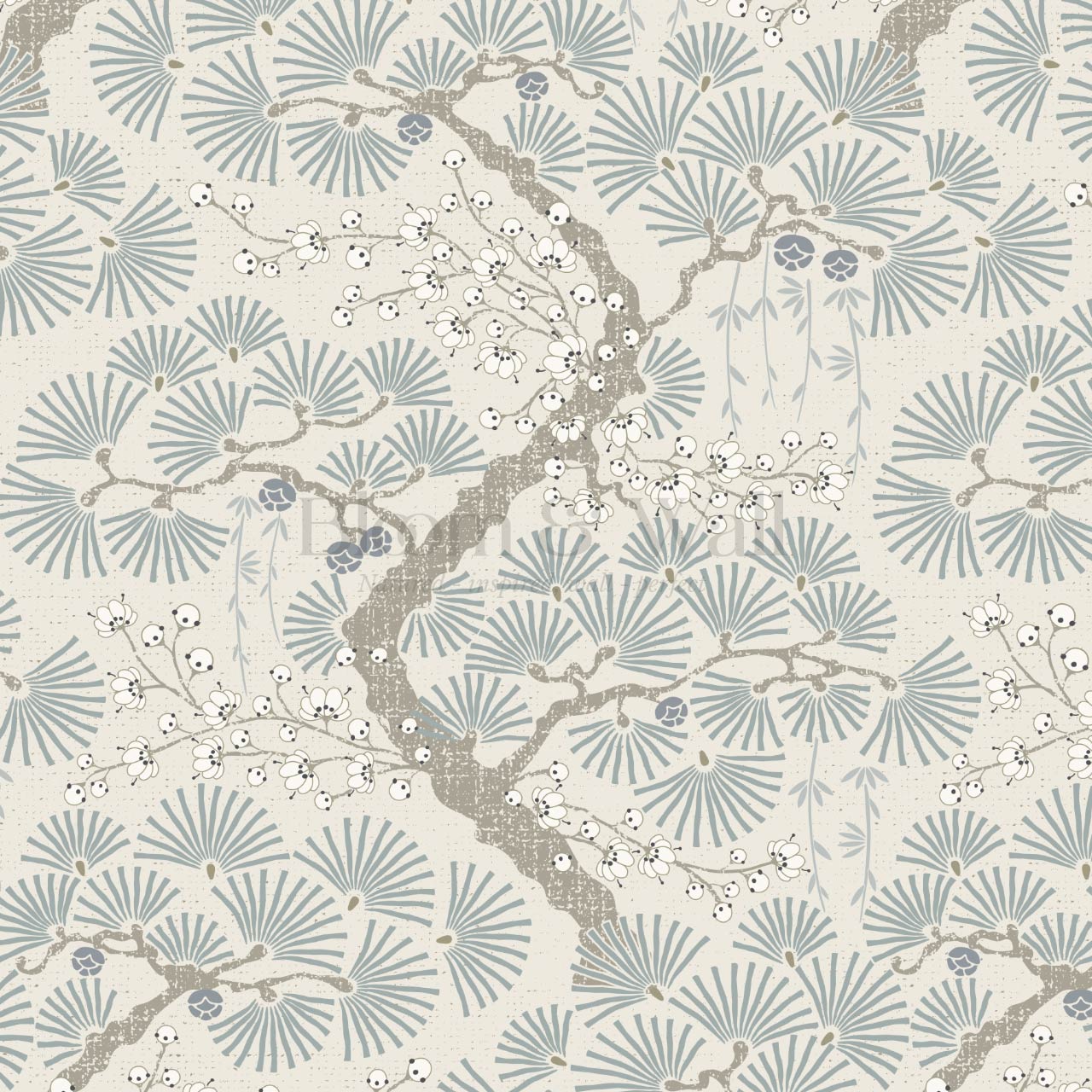 Marlee Large Japanese Pine Trees Blue Wallpaper