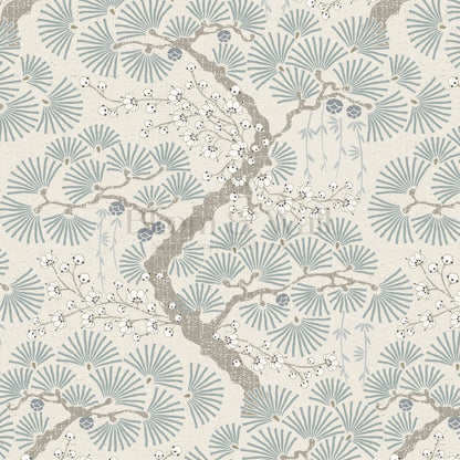 Marlee Large Japanese Pine Trees Blue Wallpaper