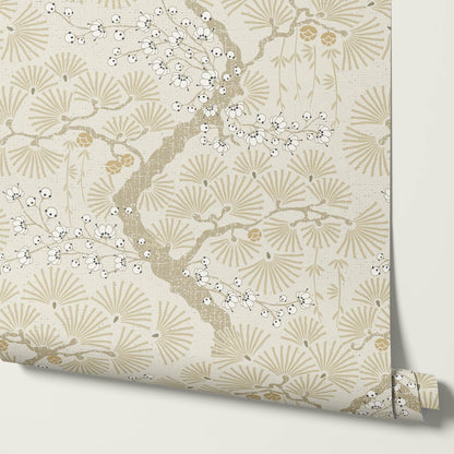 Marlee Large Japanese Pine Trees Beige Wallpaper