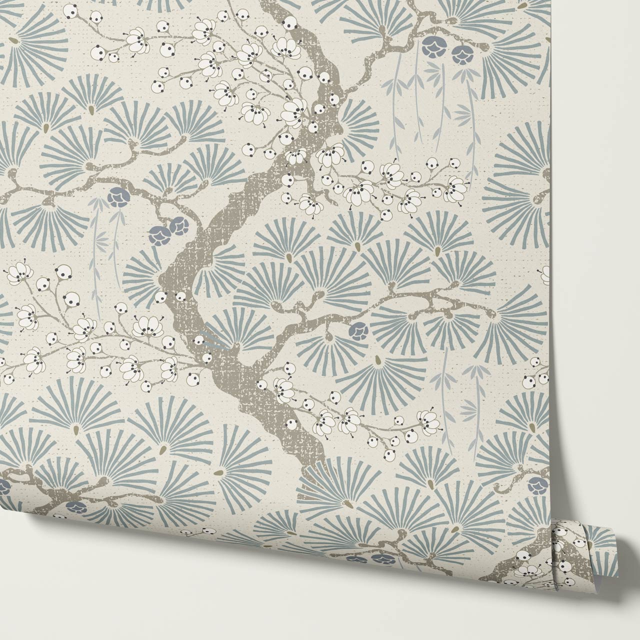 Marlee Large Japanese Pine Trees Blue Wallpaper