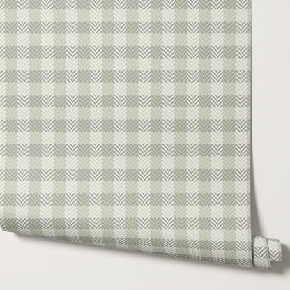 Marta Textured Check Plaid Sage Wallpaper