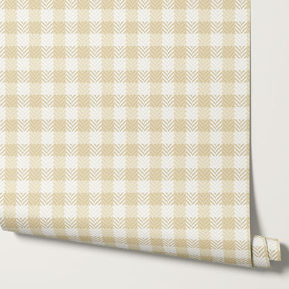 Marta Textured Check Plaid Gold Wallpaper