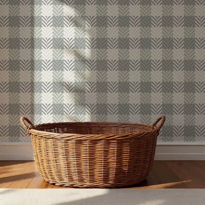 Marta Textured Check Plaid Slate Wallpaper