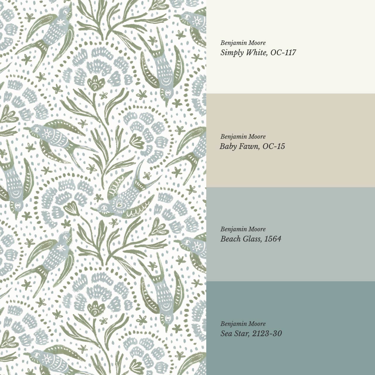 Martina Happy Folk Birds Blue Sage Wallpaper