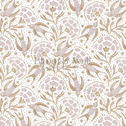 Martina Happy Folk Birds Pale Berry Olive Wallpaper