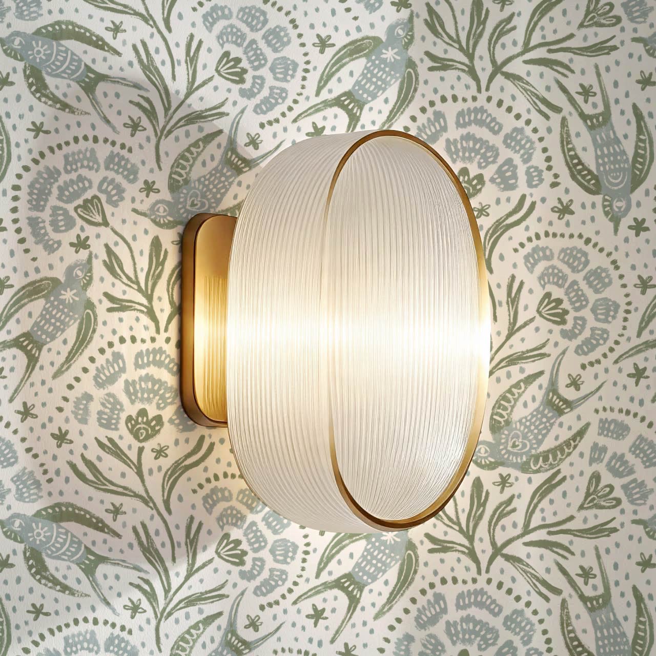 Martina Happy Folk Birds Blue Sage Wallpaper