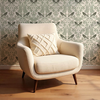 Mathilde Strawberries and Songbirds Dry Sage Wallpaper