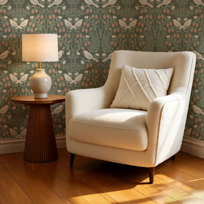 Mathilde Strawberries and Songbirds Green Wallpaper