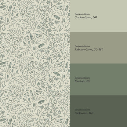 Maya Delicate Florals Forest Green Wallpaper