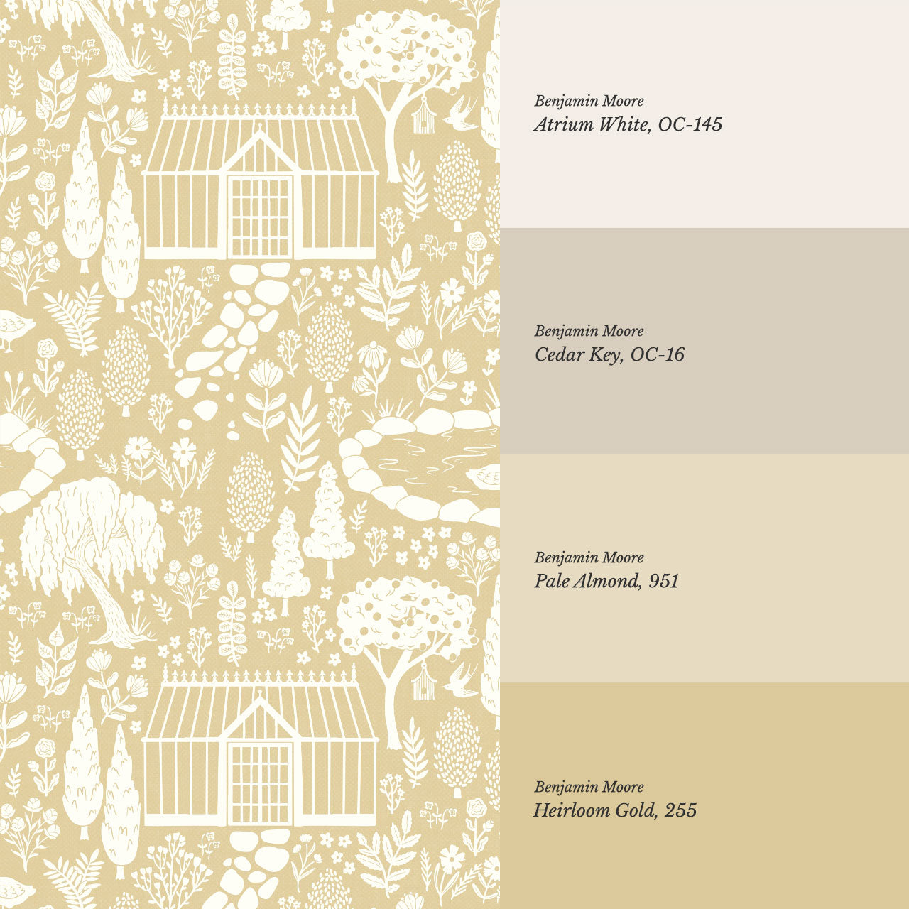 McKenna Garden & Geese Toile Gold Wallpaper