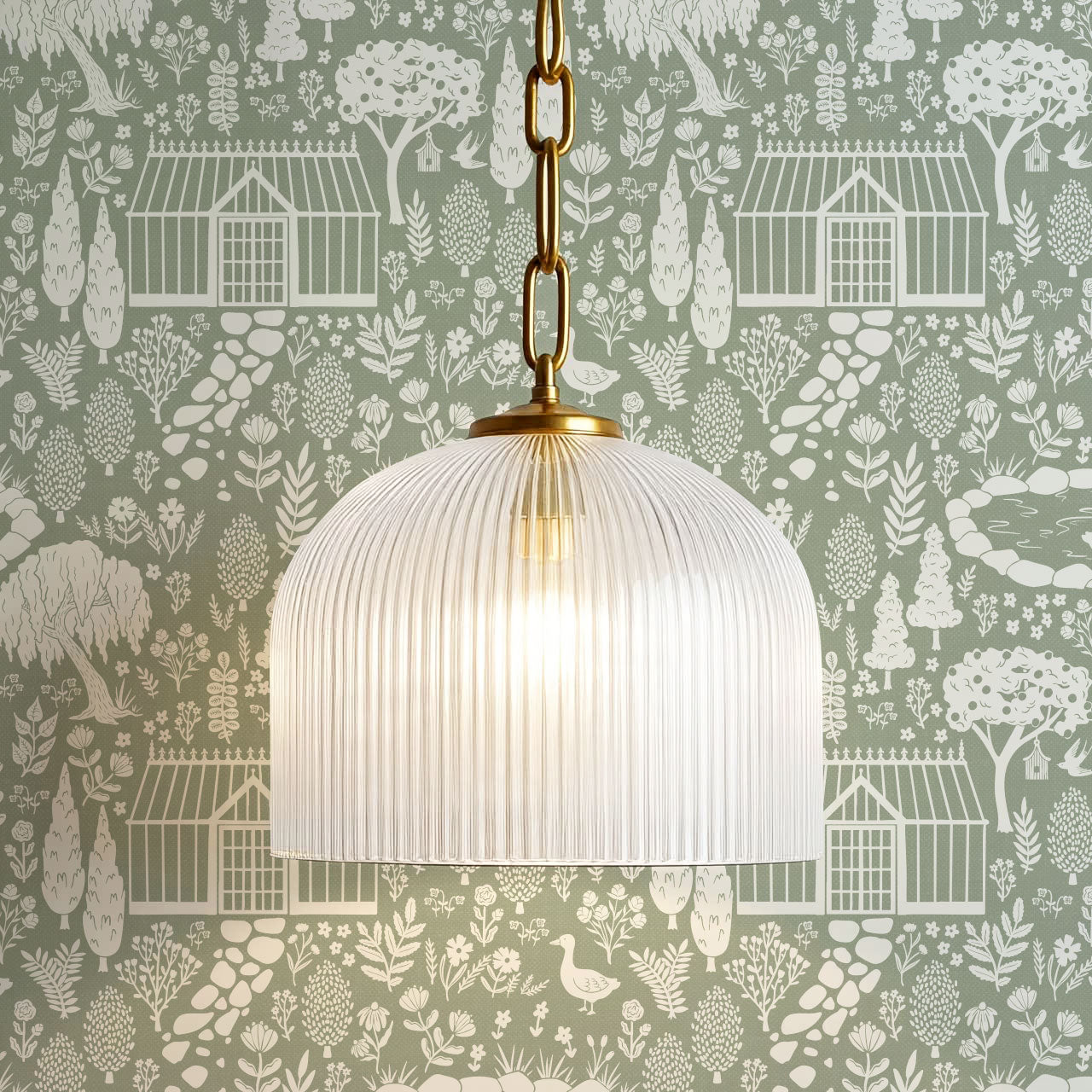 McKenna Garden & Geese Toile Sage Wallpaper