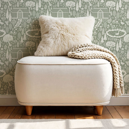 McKenna Garden & Geese Toile Sage Wallpaper