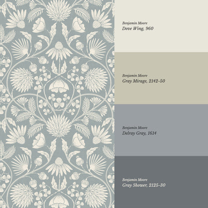 Melody Block Print French Blue Flowers Wallpaper