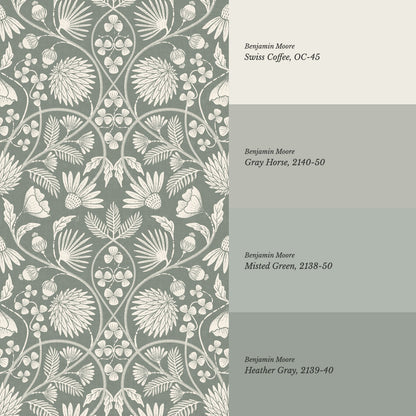 Melody Block Print Sage Flowers Wallpaper