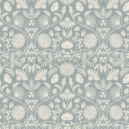 Melody Block Print French Blue Flowers Wallpaper