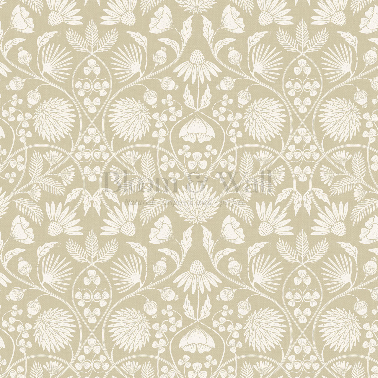 Melody Block Print Mustard Flowers Wallpaper
