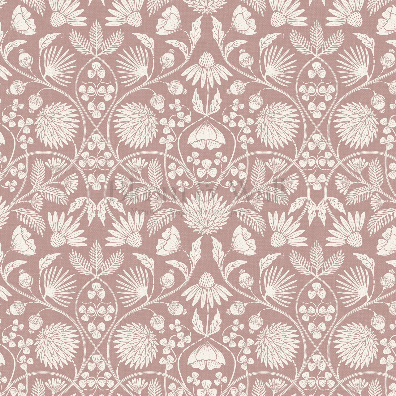 Melody Block Print Mauve Flowers Wallpaper