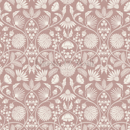 Melody Block Print Mauve Flowers Wallpaper