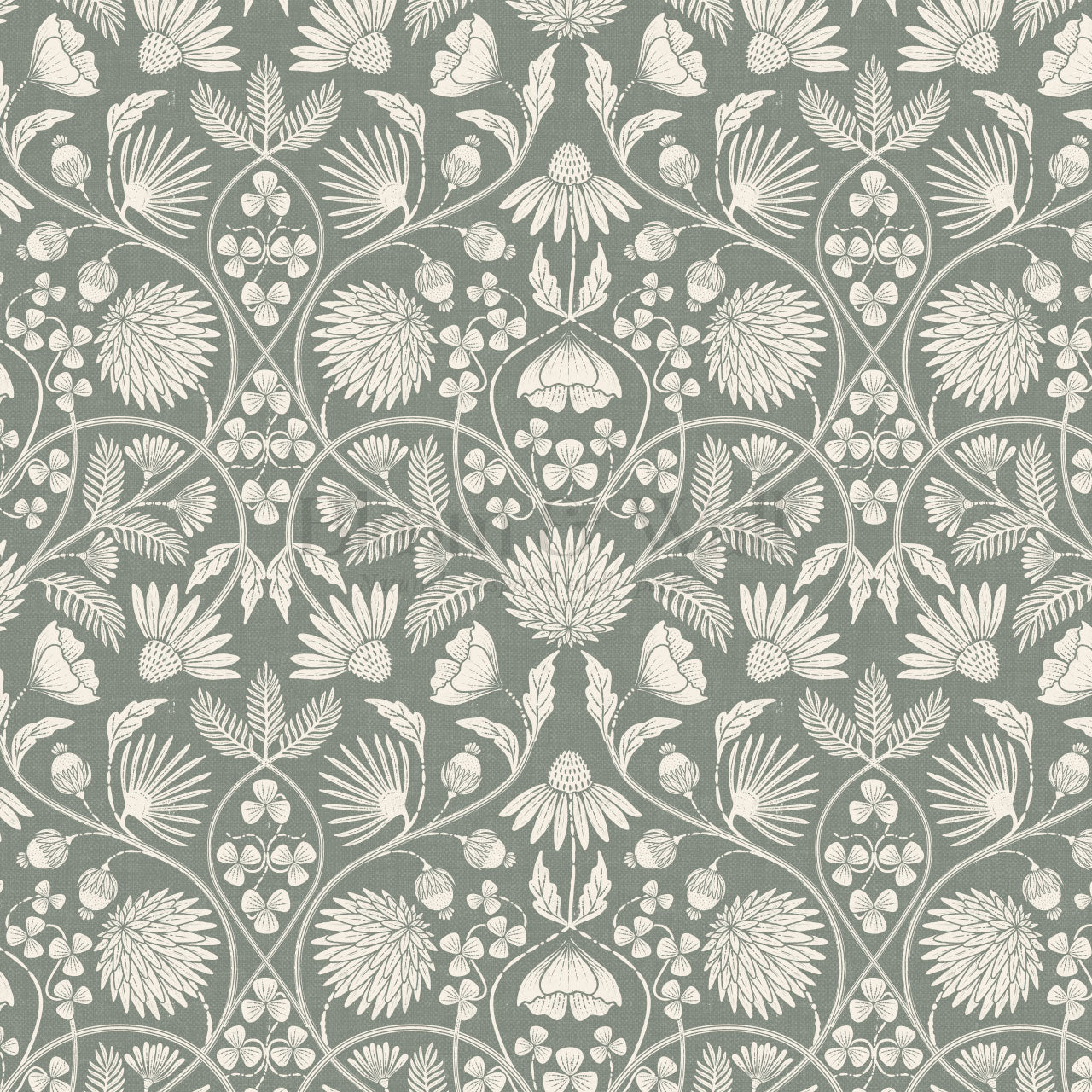 Melody Block Print Sage Flowers Wallpaper