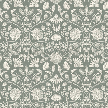 Melody Block Print Sage Flowers Wallpaper