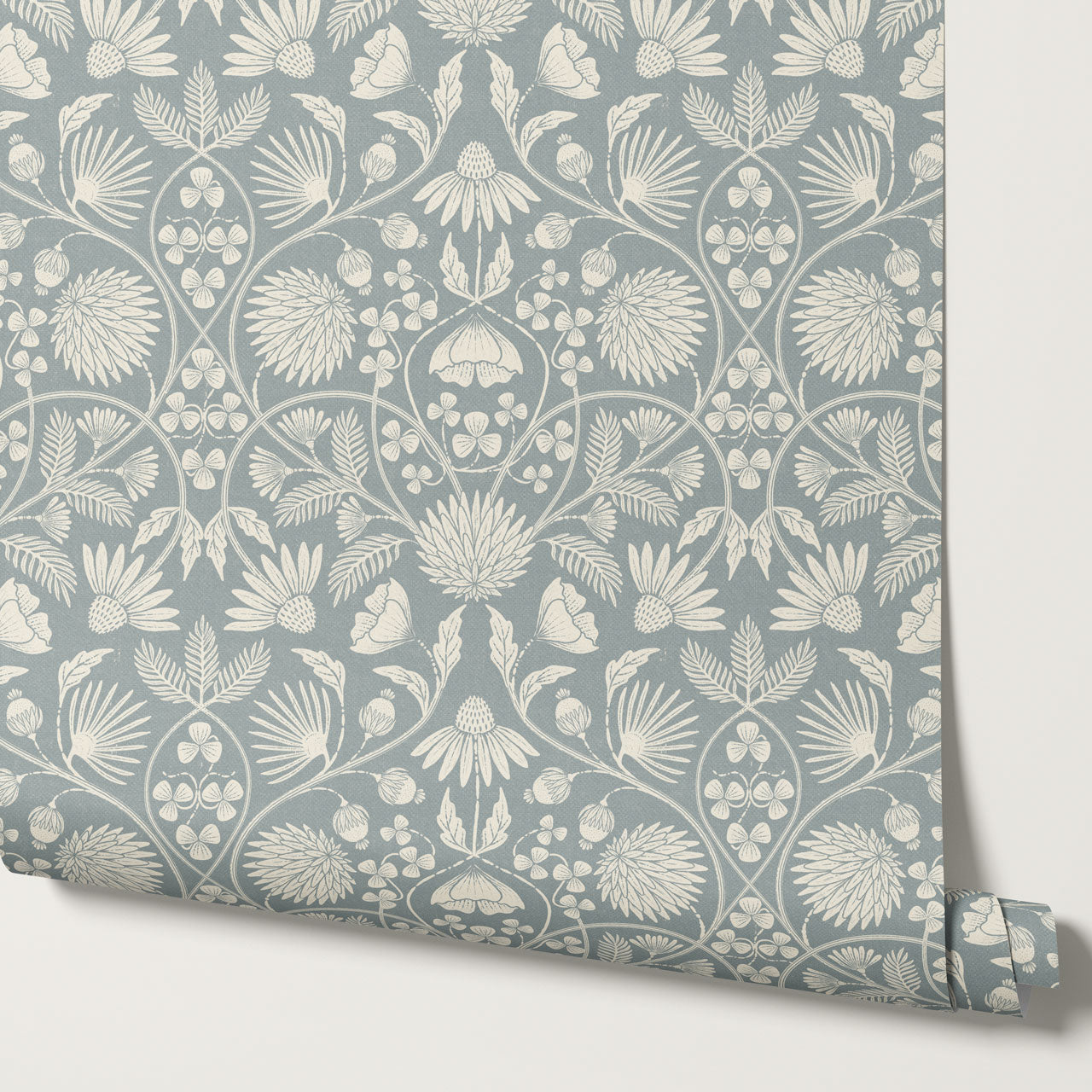 Melody Block Print French Blue Flowers Wallpaper