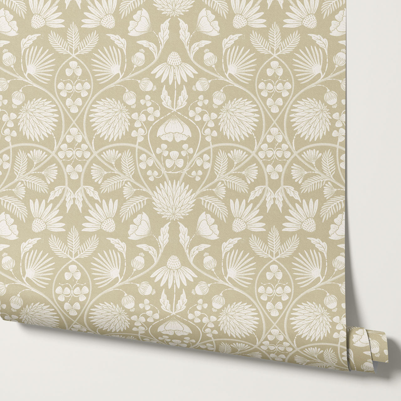 Melody Block Print Mustard Flowers Wallpaper