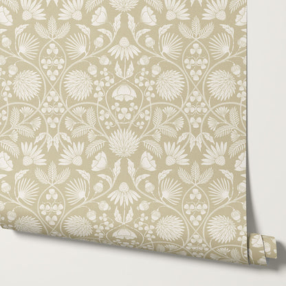 Melody Block Print Mustard Flowers Wallpaper