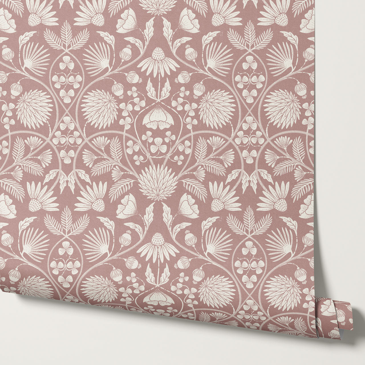 Melody Block Print Mauve Flowers Wallpaper