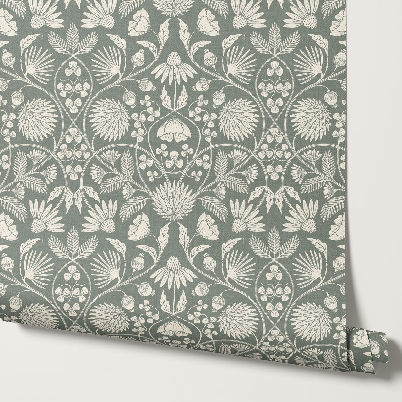 Melody Block Print Sage Flowers Wallpaper